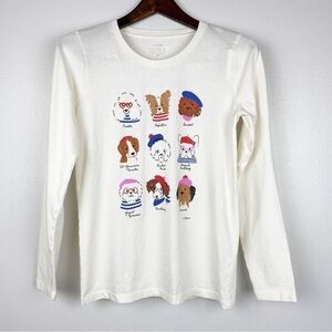 J. Crew French Dogs Long Sleeve Loose Fit Graphic Tee Size XS NWT